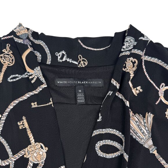 White House Black Market Stretchy Tassels/Keys Print V-Neck Top Women's Size M - Picture 5 of 7